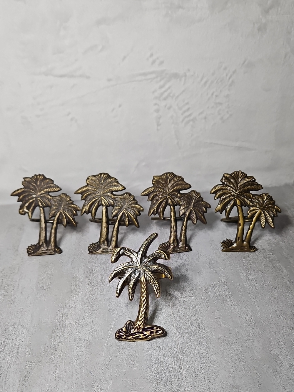 5 Vintage  Brass Palm Tree Napkin Rings